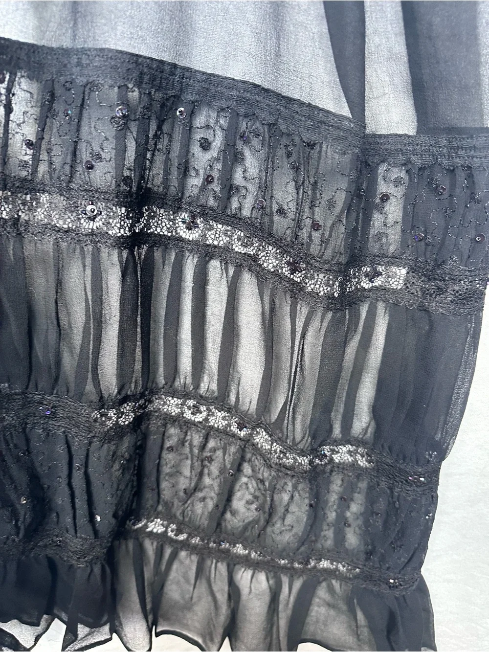 Valerie Stevens Black Sheer Ruffled Lace Trim Scarf NWOT